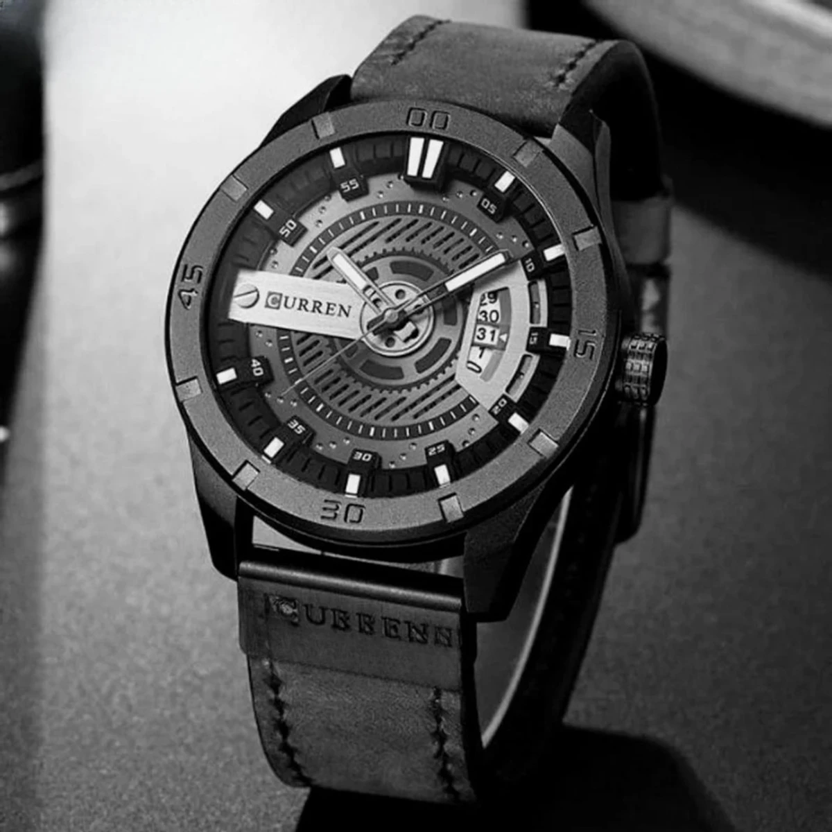 Curren Watch Model 8301 Belt Black Dial Black Colour Watch For Man