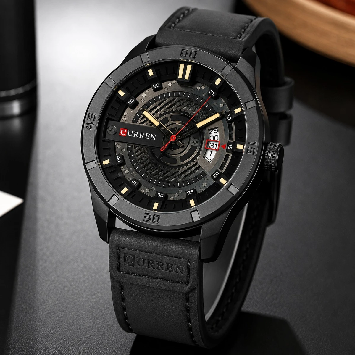 Curren Watch Model 8301 Belt Black Dial Black Colour Watch For Man