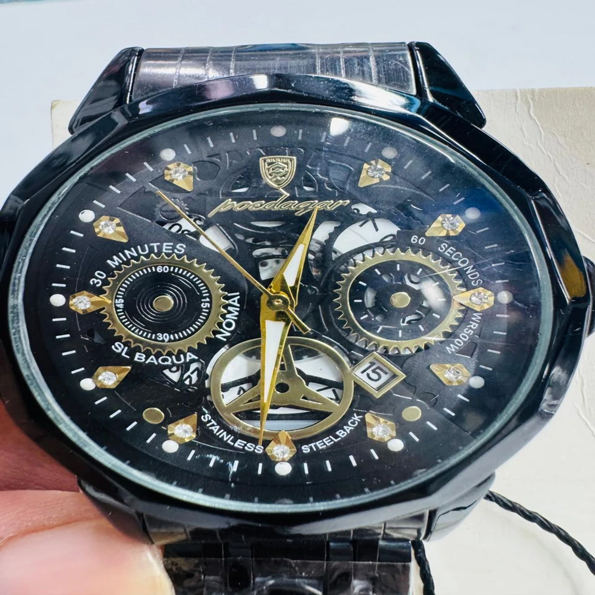 POEDAGAR WATCH MODEL 3030 Full Black Colour Dial Black Or Golden Watch For Man + এক পিস ব্যাটারি ফ্রি।
