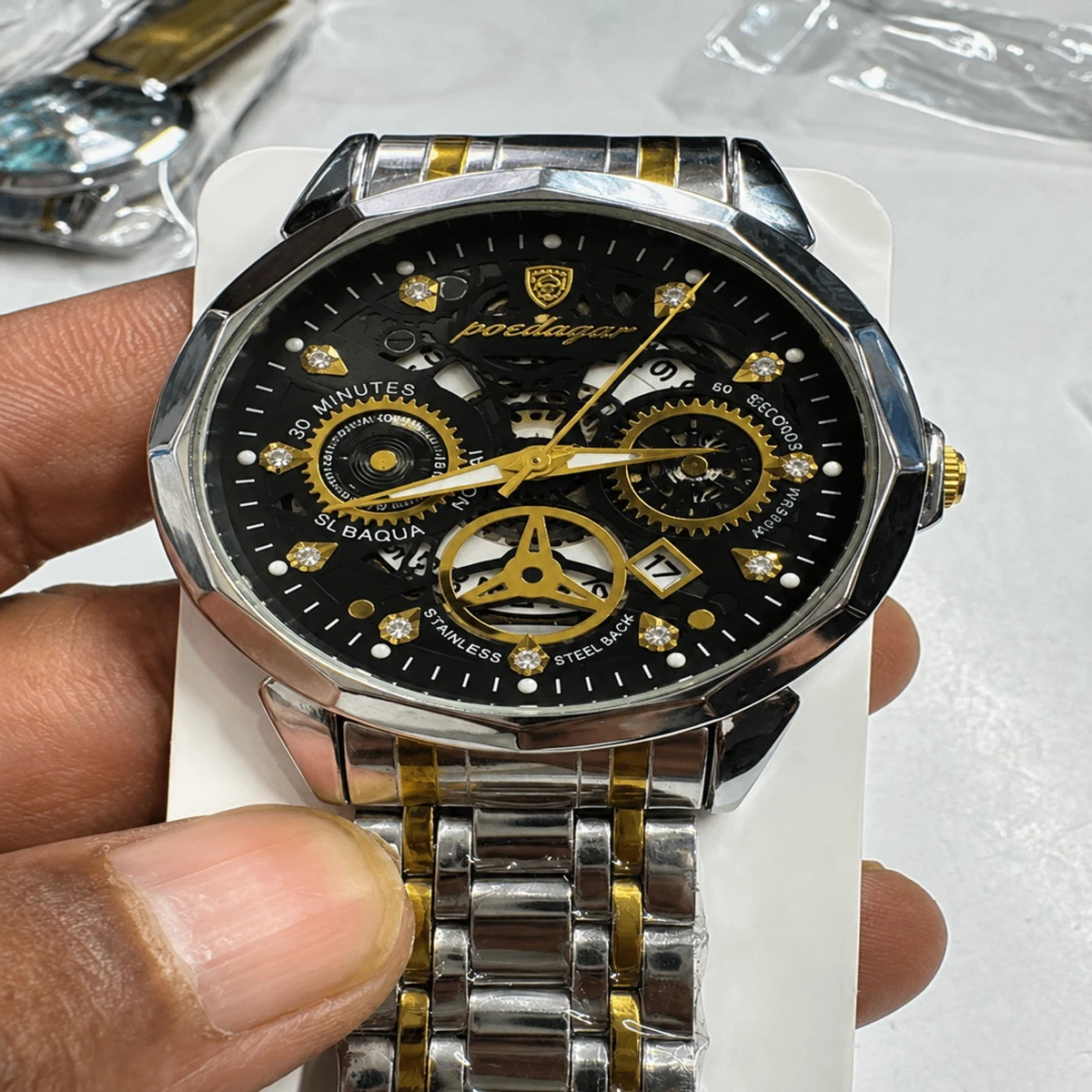 POEDAGAR WATCH MODEL 3030 Toton Ar Dial Black  Colour Watch For Man + এক পিস ব্যাটারি ফ্রি।
