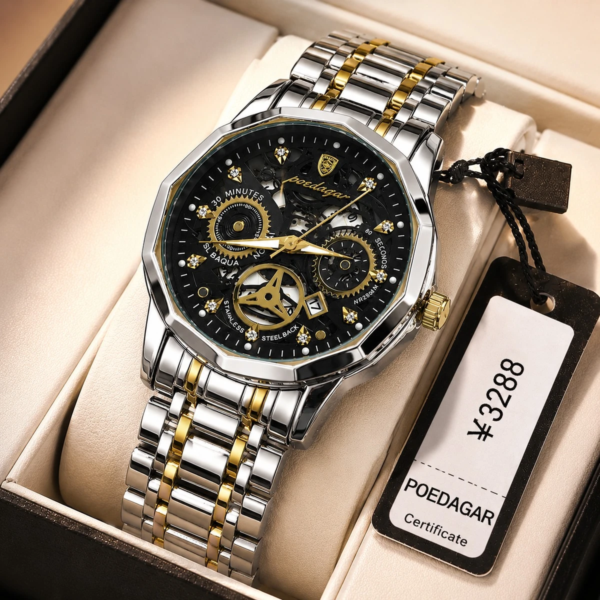 POEDAGAR WATCH MODEL 3030 Toton Ar Dial Black  Colour Watch For Man + এক পিস ব্যাটারি ফ্রি।