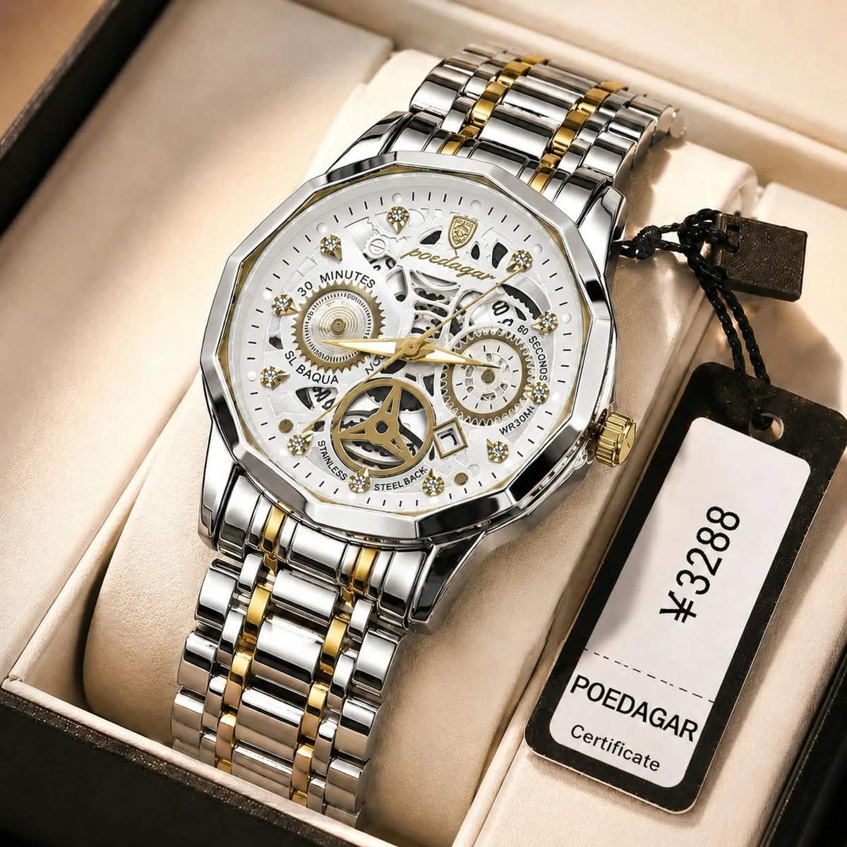 POEDAGAR WATCH MODEL 3030 Toton Ar Dial White  Colour Watch For Man + এক পিস ব্যাটারি ফ্রি।
