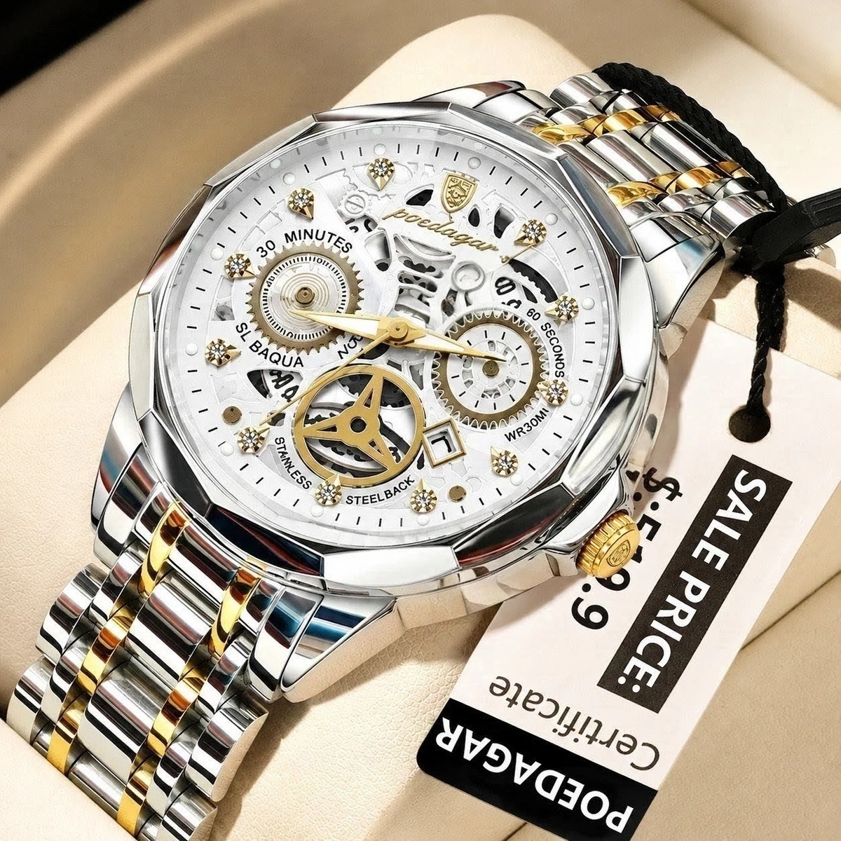 POEDAGAR WATCH MODEL 3030 Toton Ar Dial White Colour Watch For Man + এক পিস ব্যাটারি ফ্রি।