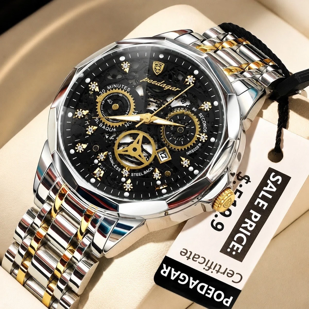 POEDAGAR WATCH MODEL 3030 Toton Ar Dial Black Colour Watch For Man + এক পিস ব্যাটারি ফ্রি।