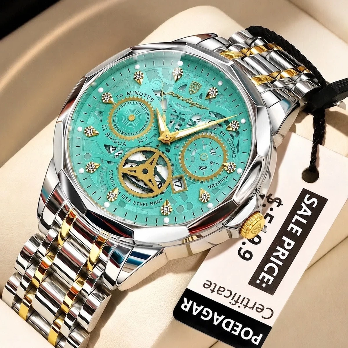 POEDAGAR WATCH MODEL 3030 Toton Ar Dial Halka Green Colour Watch For Man + এক পিস ব্যাটারি ফ্রি।