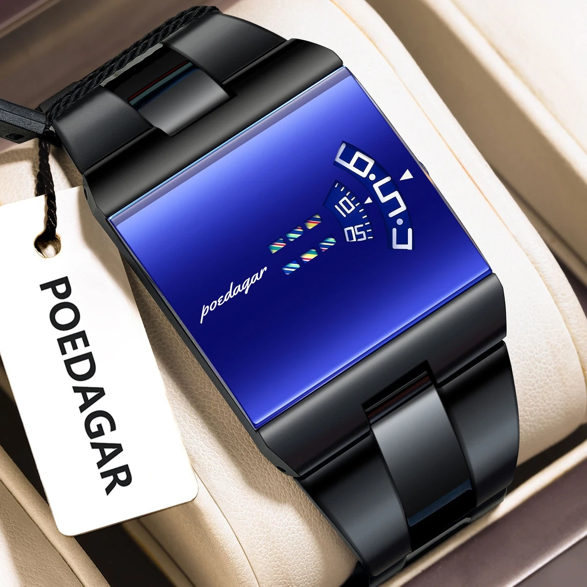 POEDAGAR STAINLESS STEEL WATCH MODEL 857 BLACK CHAIN DIAL BLUE  COLOUR + এক পিস ব্যাটারি ফ্রি