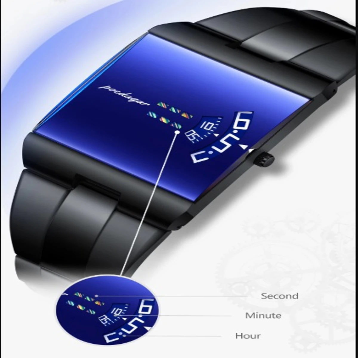 POEDAGAR STAINLESS STEEL WATCH MODEL 857 BLACK CHAIN DIAL BLUE  COLOUR + এক পিস ব্যাটারি ফ্রি