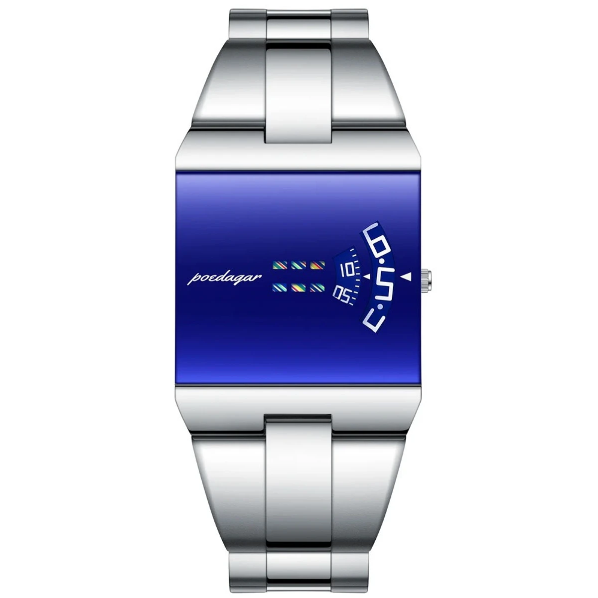 POEDAGAR STAINLESS STEEL WATCH MODEL 857 SILVER  CHAIN DIAL BLUE COLOUR + এক পিস ব্যাটারি ফ্রি