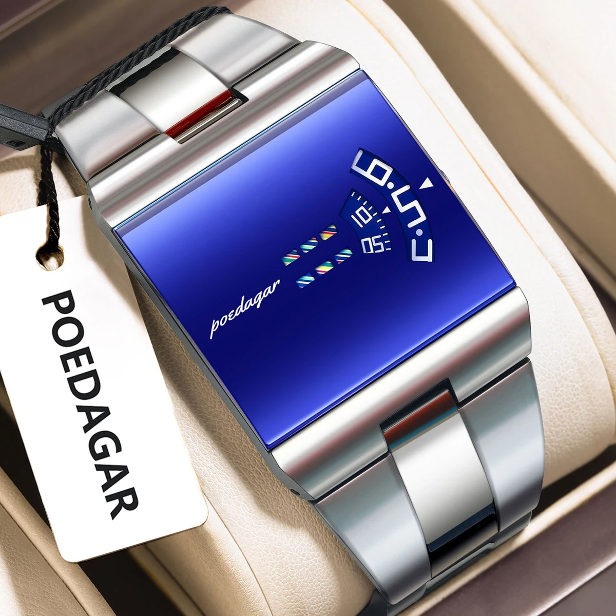 POEDAGAR STAINLESS STEEL WATCH MODEL 857 SILVER  CHAIN DIAL BLUE COLOUR + এক পিস ব্যাটারি ফ্রি