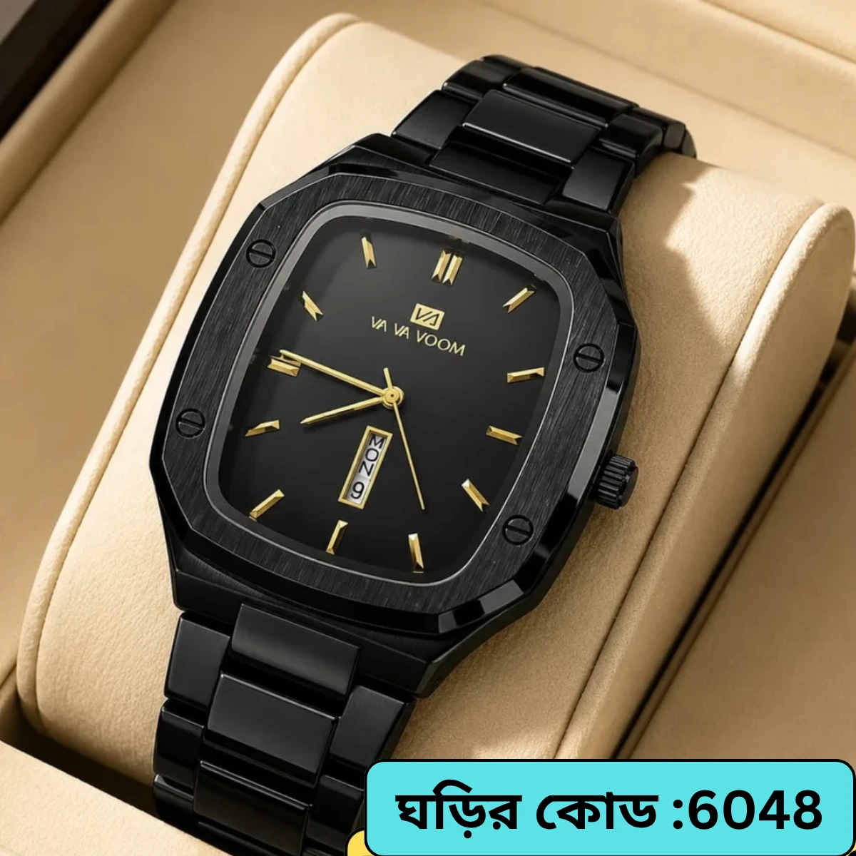 Vava Voom Watch Model 3020 Stainless Steel Watch For Man - Full Black Colour - + এক পিস ব্যাটারি ফ্রি