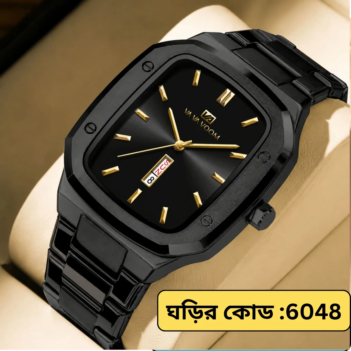 Vava Voom Watch Model 3020 Stainless Steel Watch For Man - Full Black Colour - + এক পিস ব্যাটারি ফ্রি