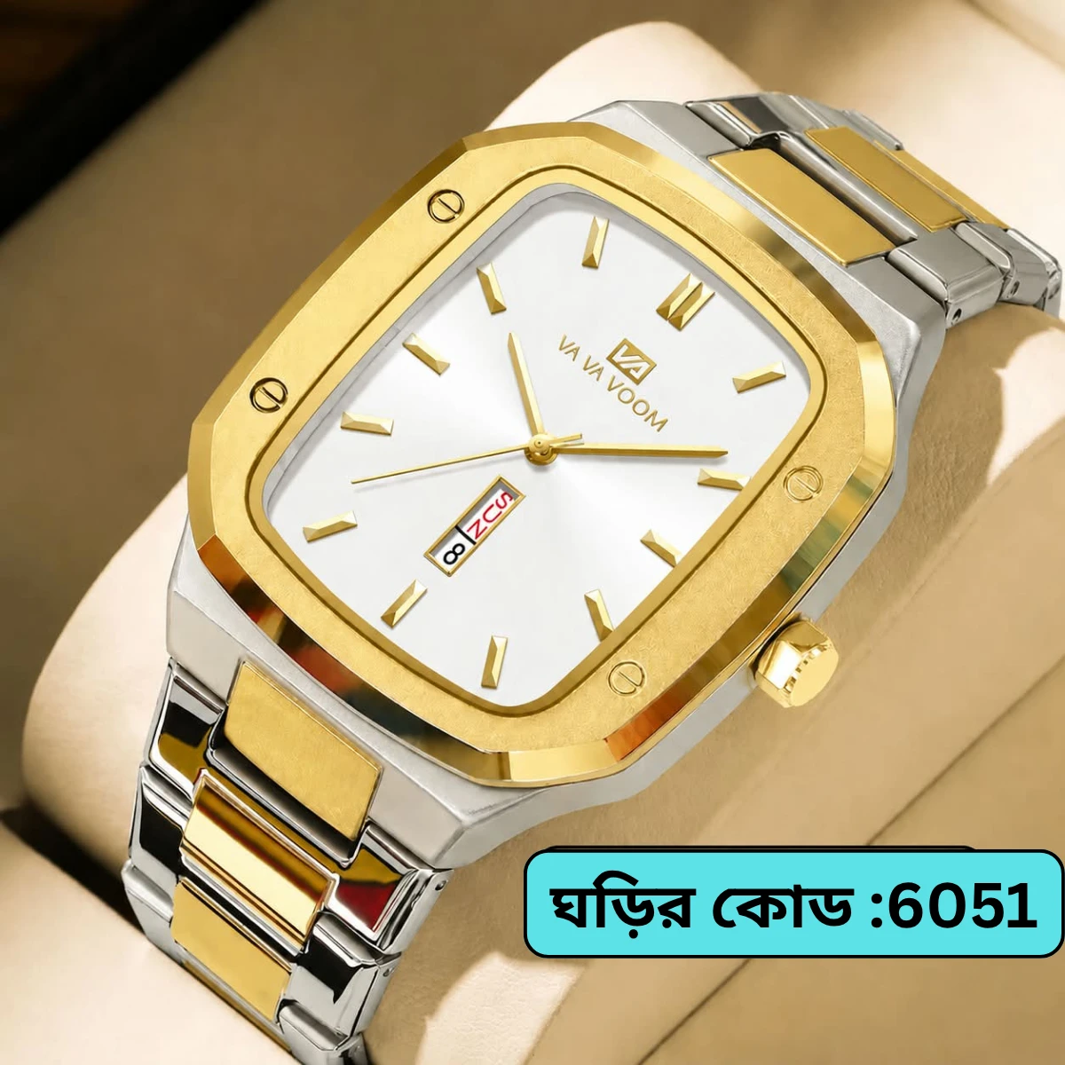 Vava Voom Stainless Steel Watch Model 3020 Toton ar Dial White Colour Watch For Man + এক পিস ব্যাটারি ফ্রি