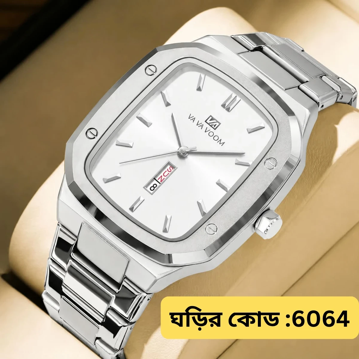 Vava Voom Watch Model 3020 Stainless Steel Watch For Man - Full Silver  Colour - + এক পিস ব্যাটারি ফ্রি