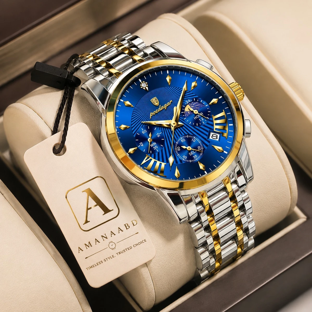 POEDAGAR Stainless Steel Watch Model 4050 Toton ar Dial Blue Colour Watch For Man + এক পিস ব্যাটারি ফ্রি