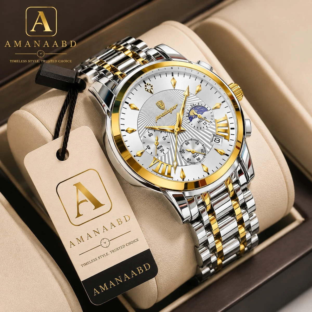 POEDAGAR Stainless Steel Watch Model 4050 Toton ar Dial White Colour Watch For Man + এক পিস ব্যাটারি ফ্রি
