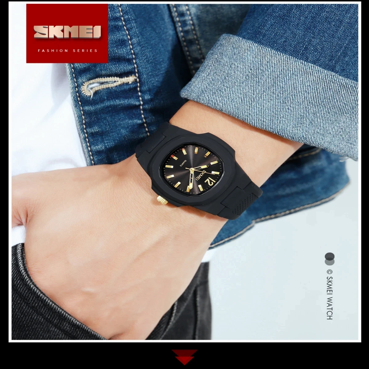 SKMEI Model 1717 Watch Retro Silicone Band Casual Analog Quartz Model 1717 skmei Colour black & golden dial
