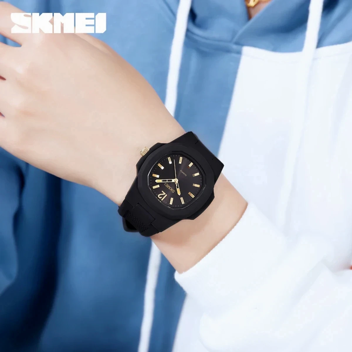 SKMEI Model 1717 Watch Retro Silicone Band Casual Analog Quartz Model 1717 skmei Colour black & golden dial