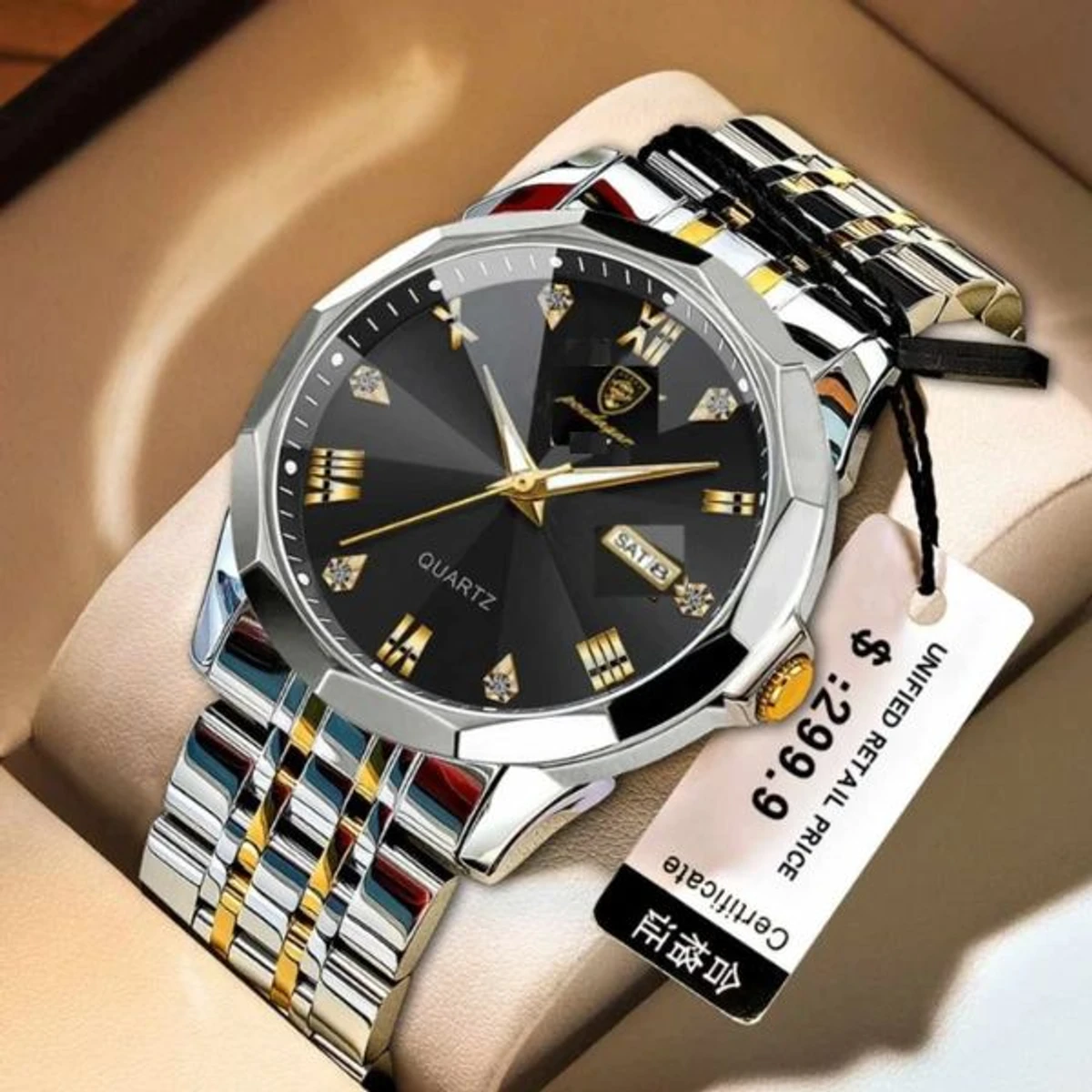 Luxury Men Watches Poydagor MODEL 810 Toton Ar Dial Black COLOUR WATCH MAN + এক পিস ব্যাটারি ফ্রি।