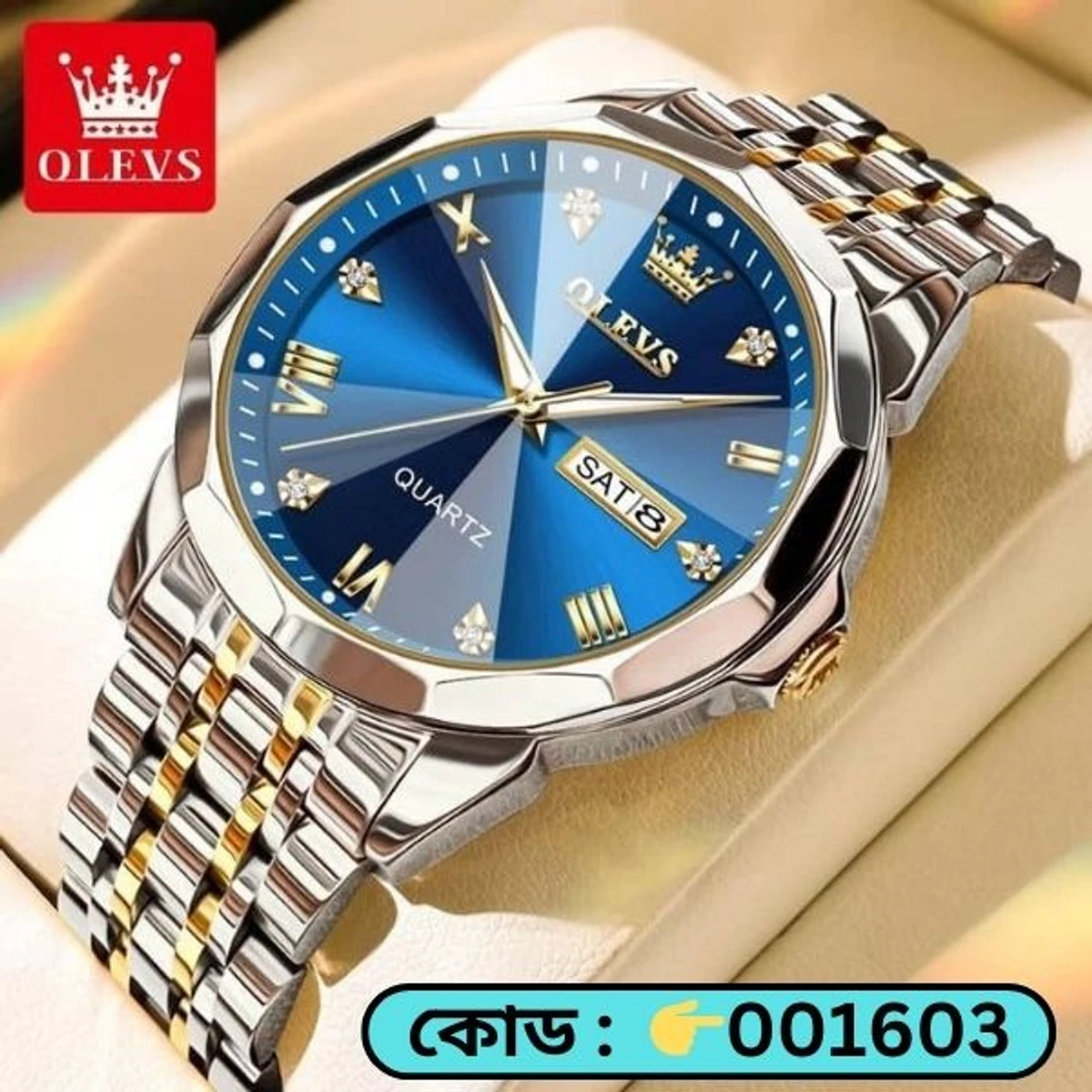 OLEVS MODEL 9931 Watch for Men Stainless Steel Watches - 9931 TOTON AR DIAL BLUE - MAN WATCH LOCK PUSH