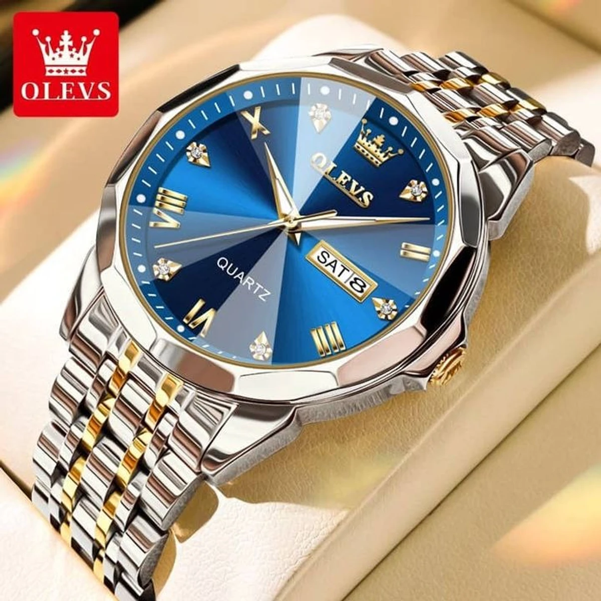 OLEVS MODEL 9931 Watch for Men Stainless Steel Watches - 9931 TOTON AR DIAL BLUE - MAN WATCH LOCK PUSH