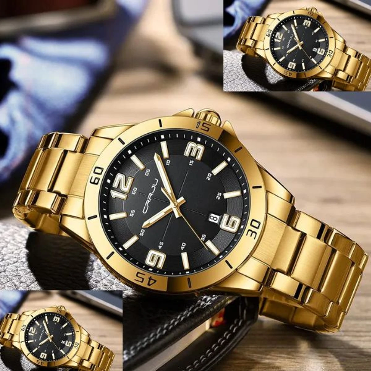 CRRJU MODEL 5003 Man’s Premium Quality Watch Golden Chain Dial Black Cooler Man Watch Date Shoho