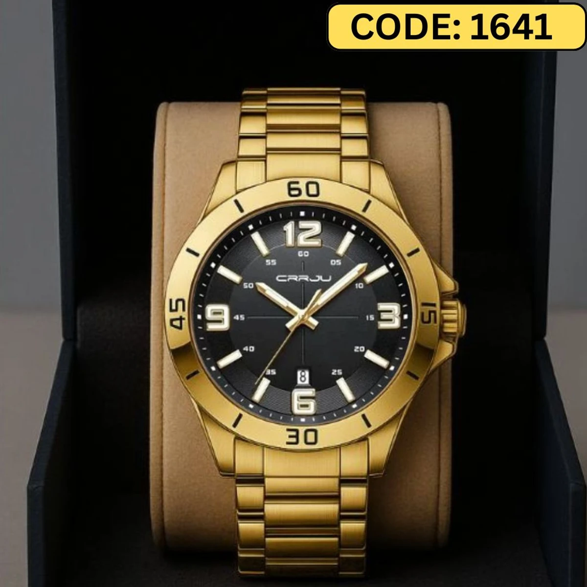 CRRJU MODEL 5003 Date Shoho Golden Chain Dial Black Cooler Man Watch Man’s Premium Quality Watch h