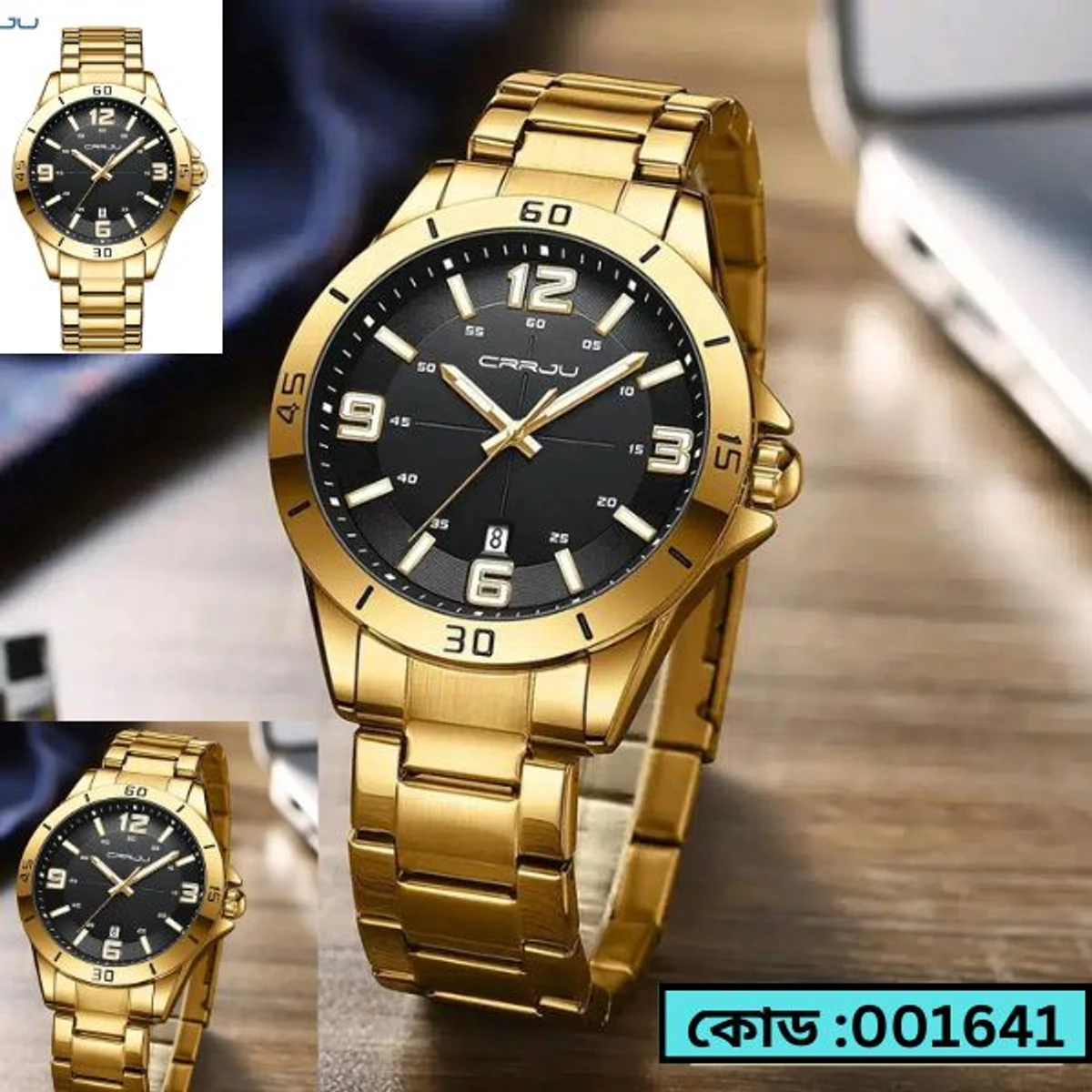 CRRJU MODEL 5003 Man’s Premium Quality Watch Golden Chain Dial Black Cooler Man Watch Date Shoho