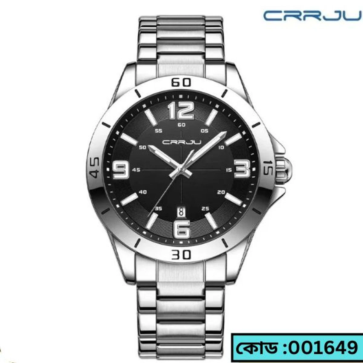 CRRJU MODEL 5003 Man’s Premium Quality Watch Silver Chain Dial Black Cooler Man Watch Date Shoho