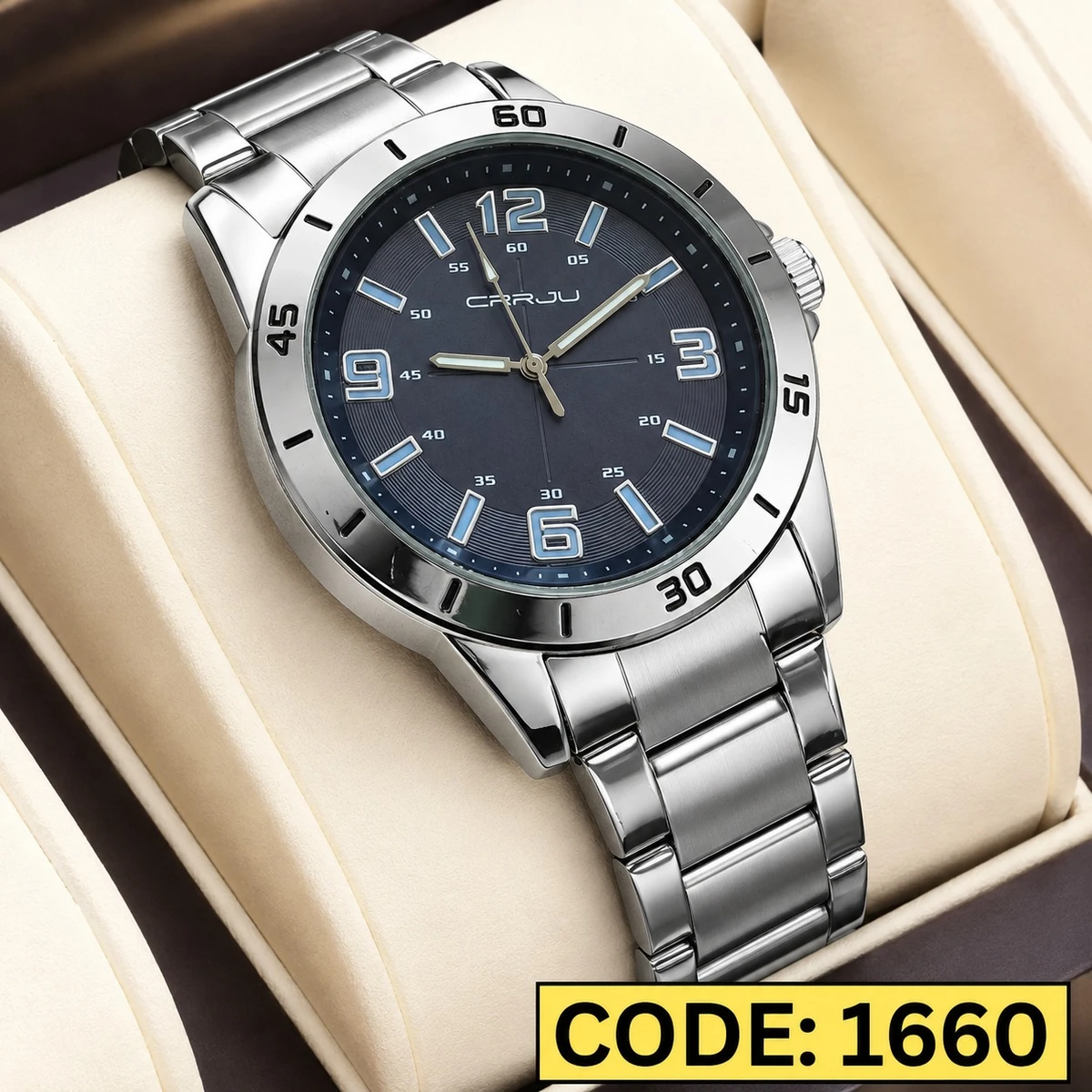 CRRJU MODEL 5003 Man’s Premium Quality Watch Silver Chain Dial Blue Cooler Man Watch