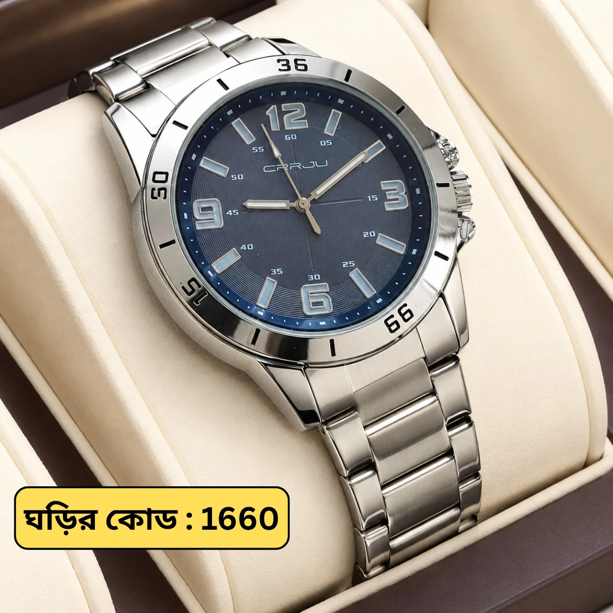 CRRJU MODEL 5003 Man’s Premium Quality Watch Silver Chain Dial Blue Cooler Man Watch