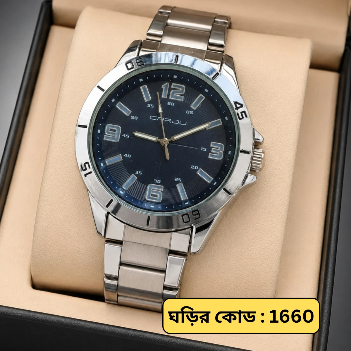CRRJU MODEL 5003 Man’s Premium Quality Watch Silver Chain Dial Blue Cooler Man Watch