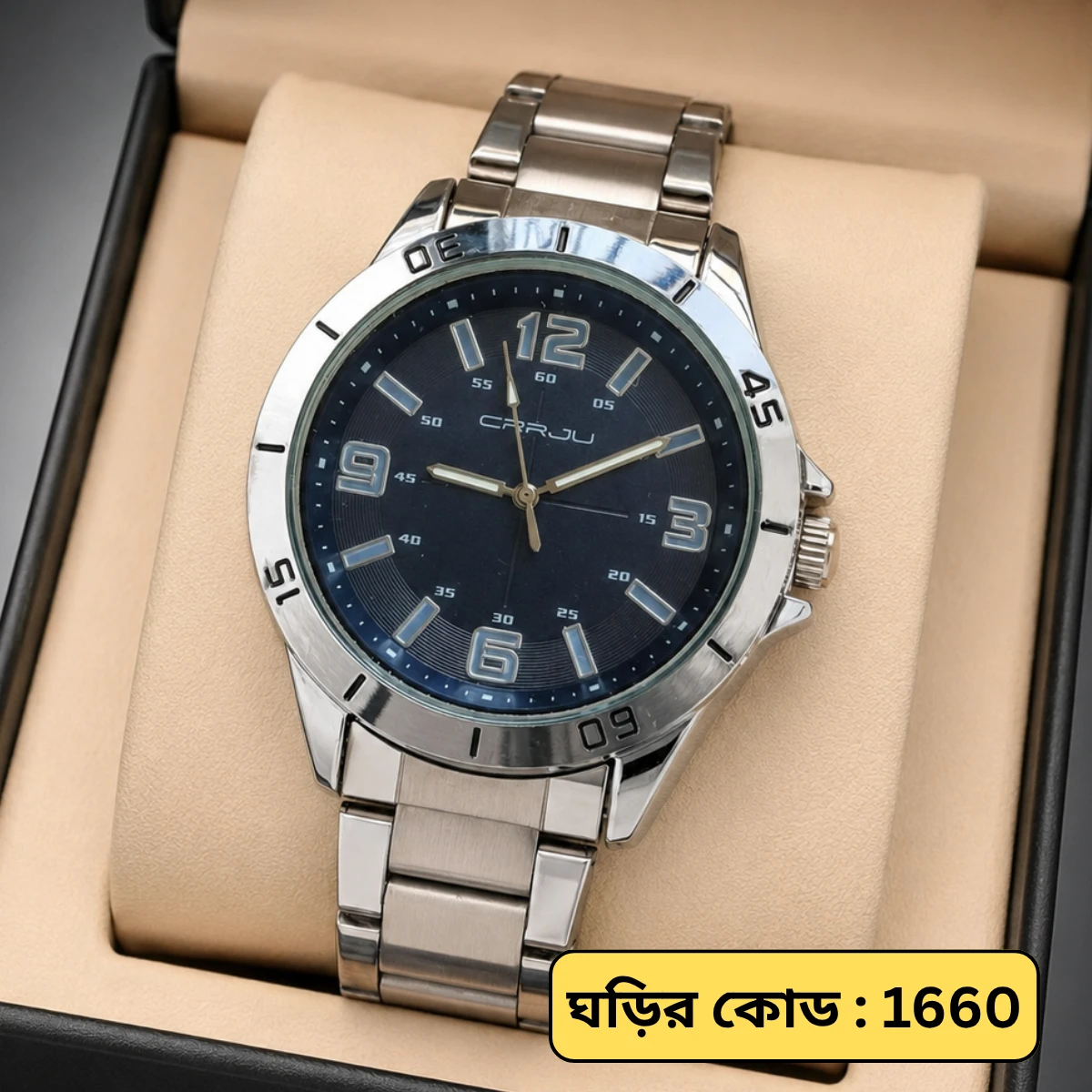 CRRJU MODEL 5003 Man’s Premium Quality Watch Silver Chain Dial Blue Cooler Man Watch