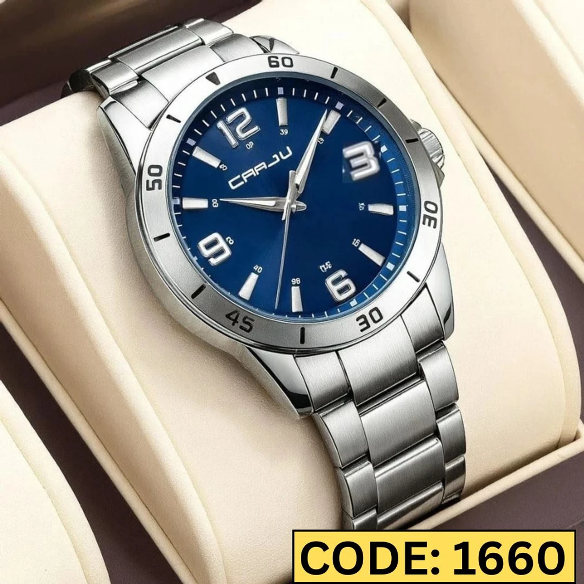 CRRJU MODEL 5003 Man’s Premium Quality Watch Silver Chain Dial Blue Cooler Man Watch