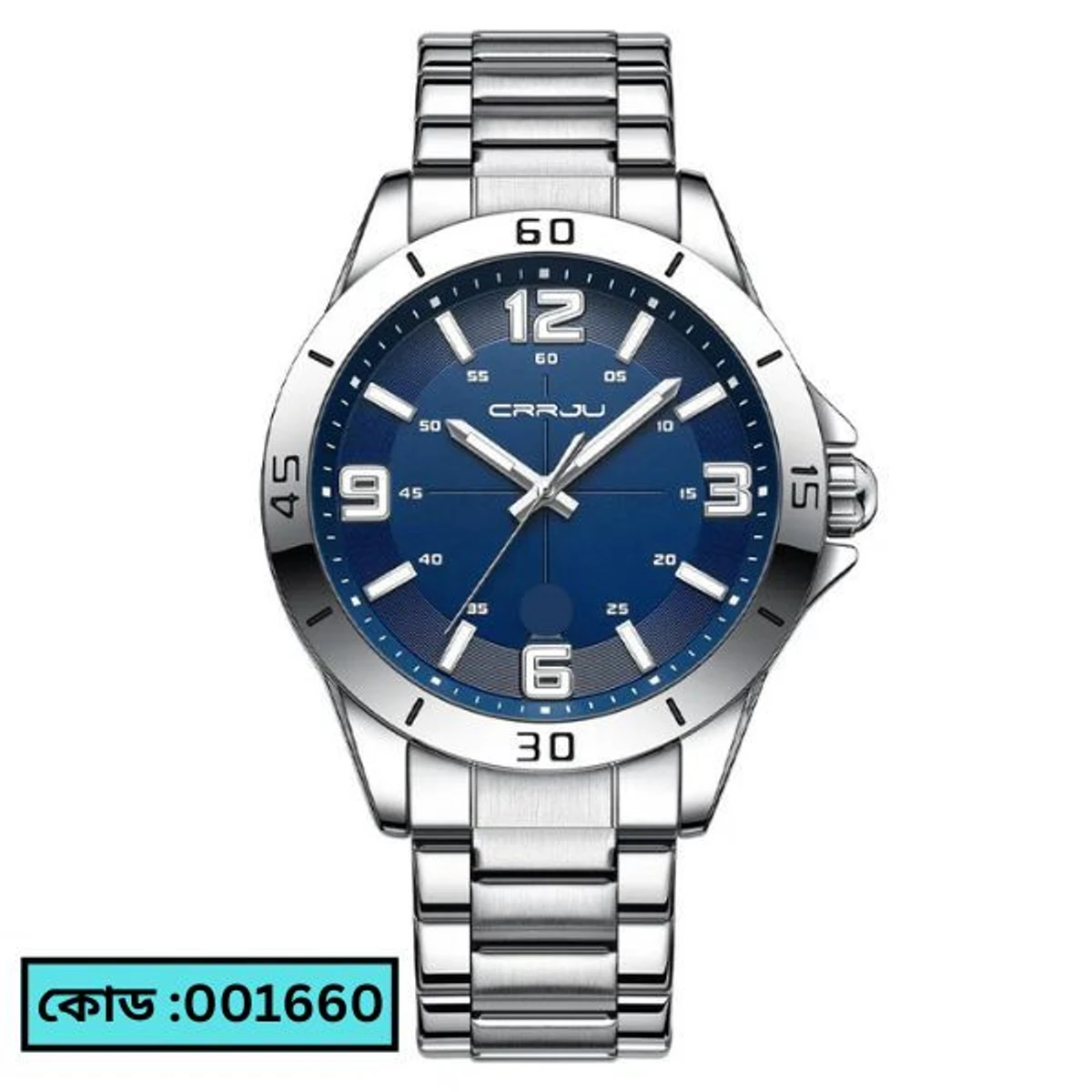 CRRJU MODEL 5003 Man’s Premium Quality Watch Silver Chain Dial Blue Cooler Man Watch