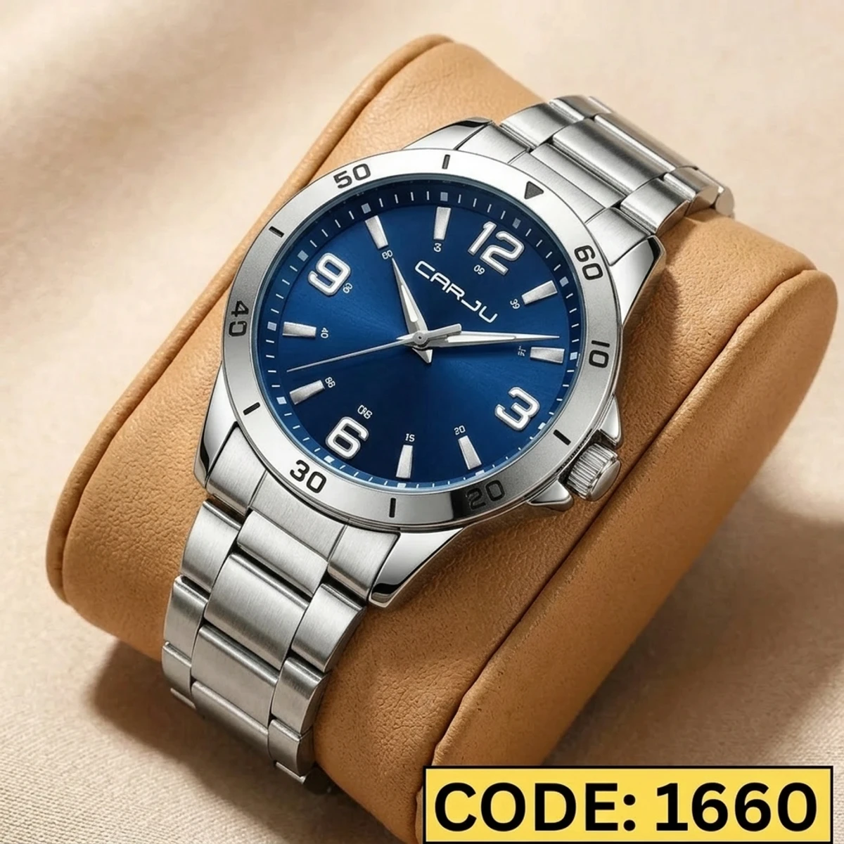 CRRJU MODEL 5003 Man’s Premium Quality Watch Silver Chain Dial Blue Cooler Man Watch