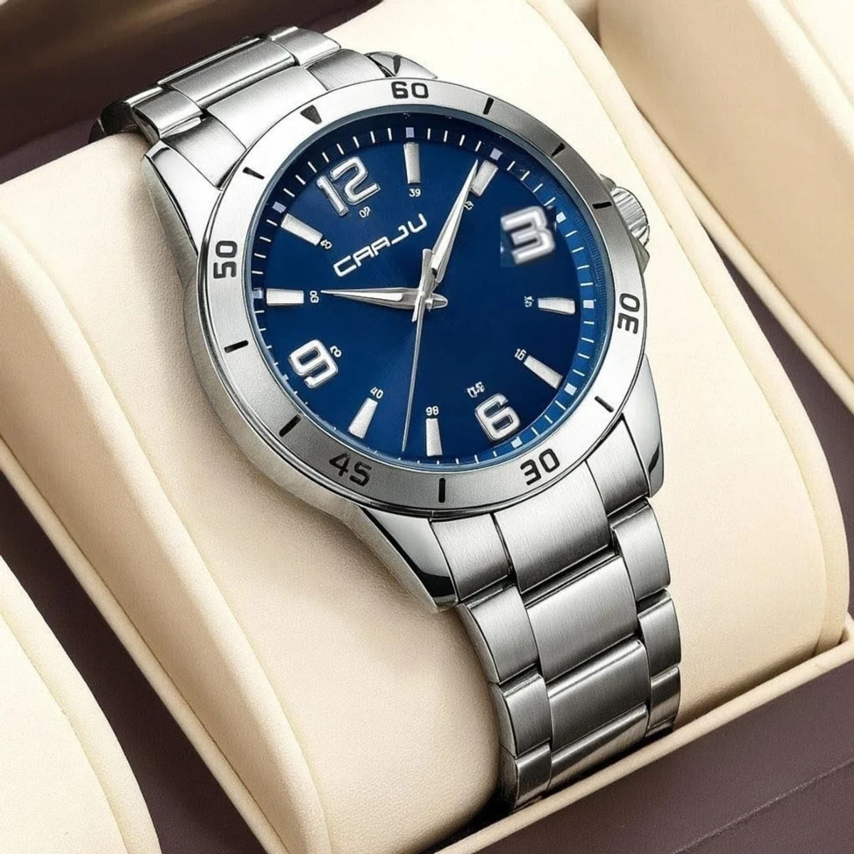 CRRJU MODEL 5003 Man’s Premium Quality Watch Silver Chain Dial Blue Cooler Man Watch