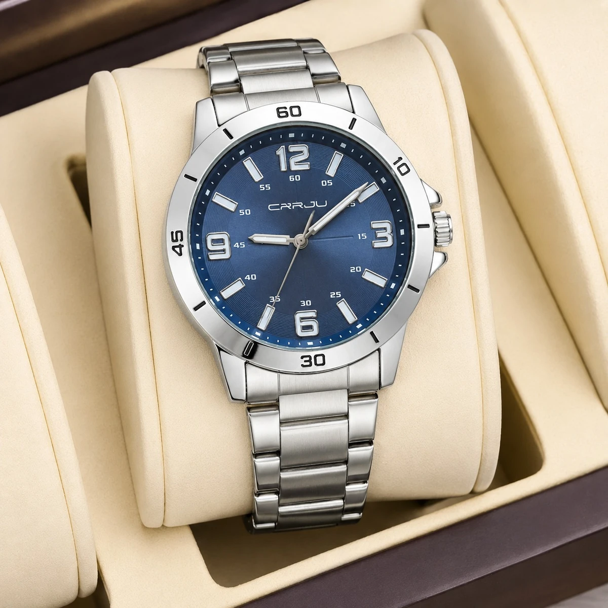 CRRJU MODEL 5003 Man’s Premium Quality Watch Silver Chain Dial Blue Cooler Man Watch