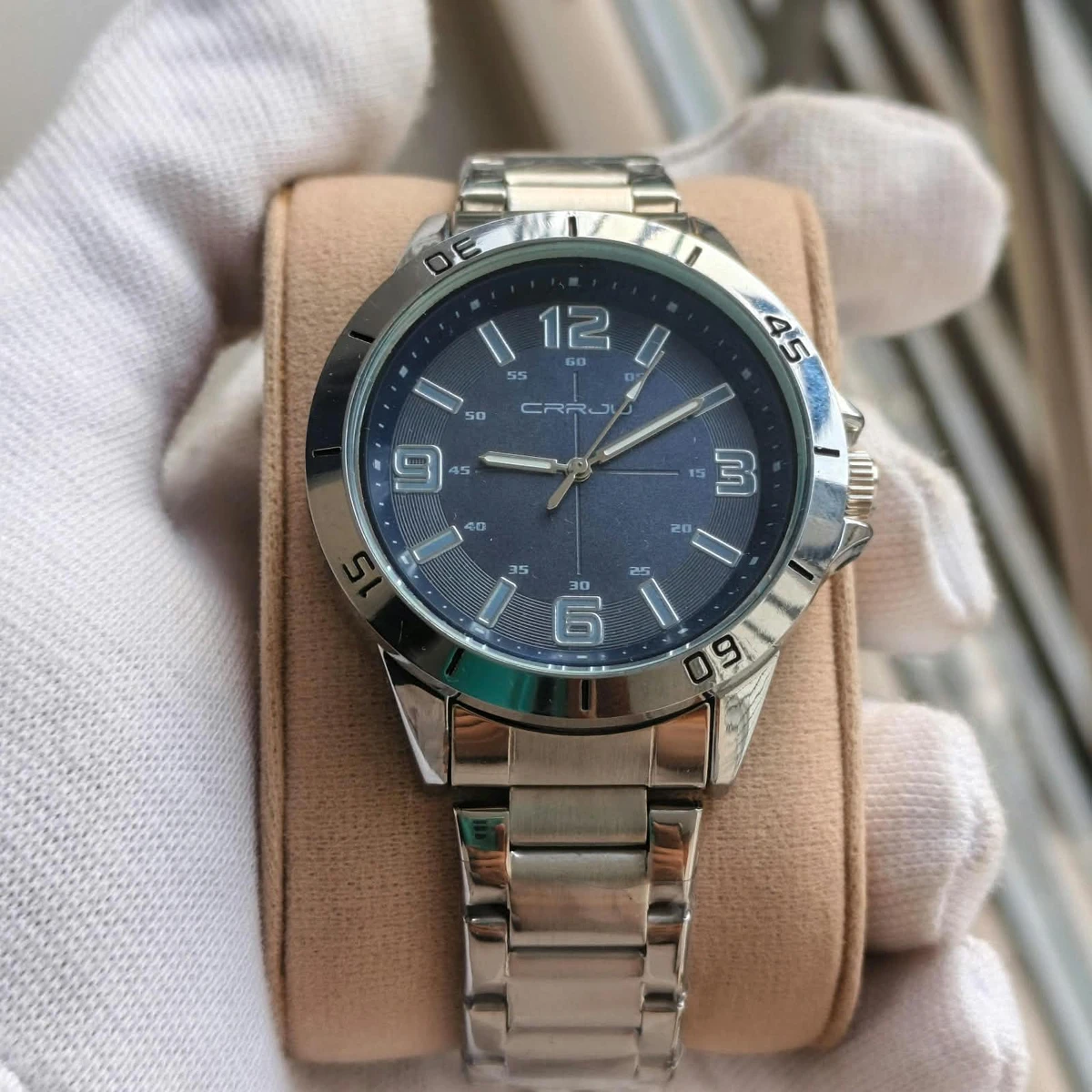 CRRJU MODEL 5003 Man’s Premium Quality Watch Silver Chain Dial Blue Cooler Man Watch