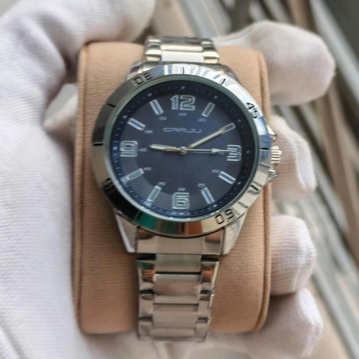 CRRJU MODEL 5003 Man’s Premium Quality Watch Silver Chain Dial Blue Cooler Man Watch