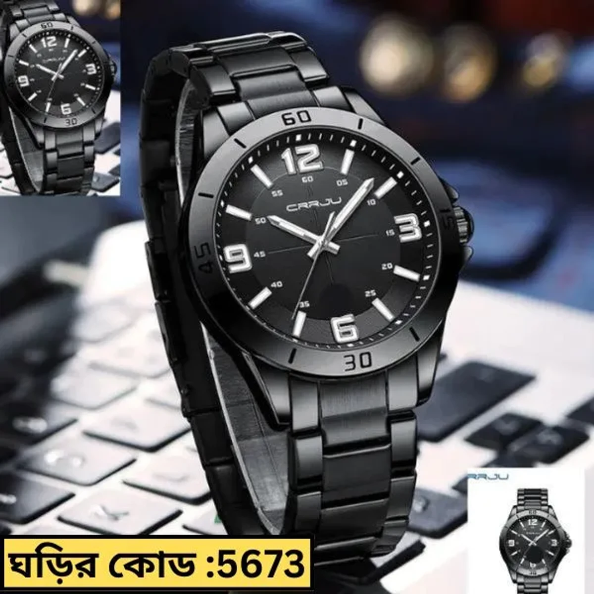 CRRJU MODEL 5003 Man’s Premium Quality Watch Full Black Cooler Man Watch CODE -5673