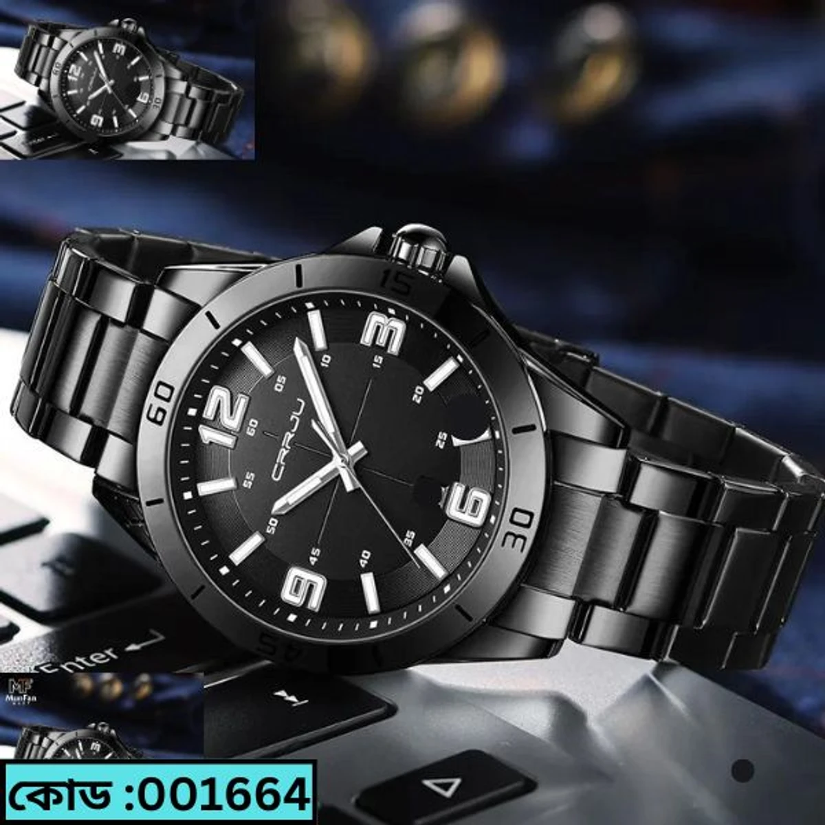 CRRJU MODEL 5003 Man’s Premium Quality Watch Full Black Cooler Man Watch