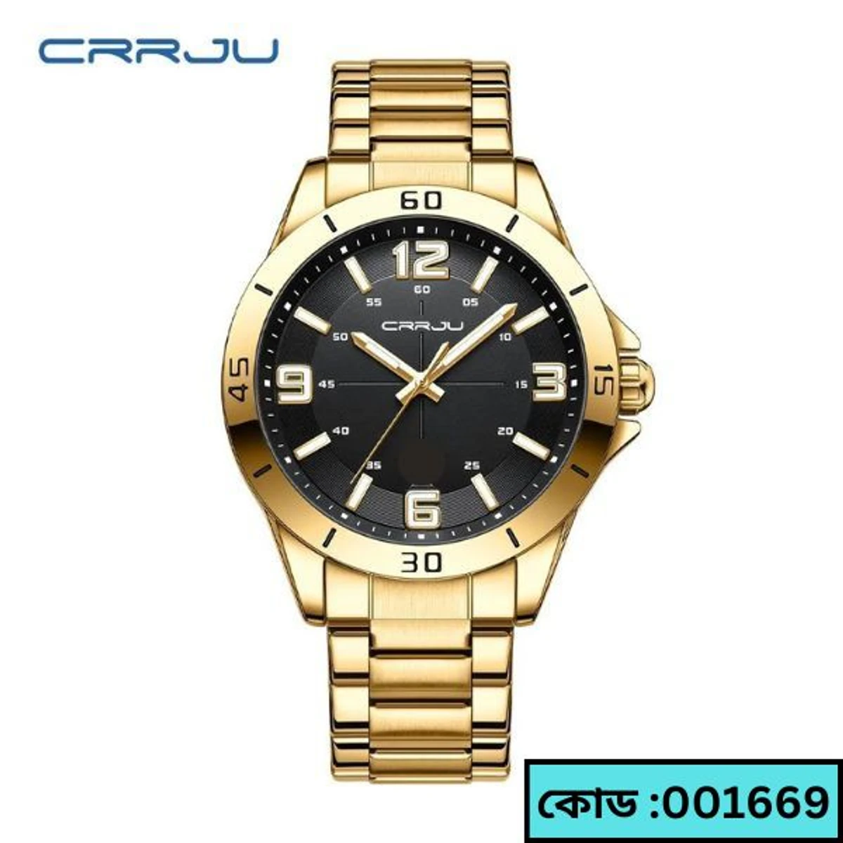 CRRJU MODEL 5003 Man’s Premium Quality Watch Golden Chain Dial Black Cooler Man Watch