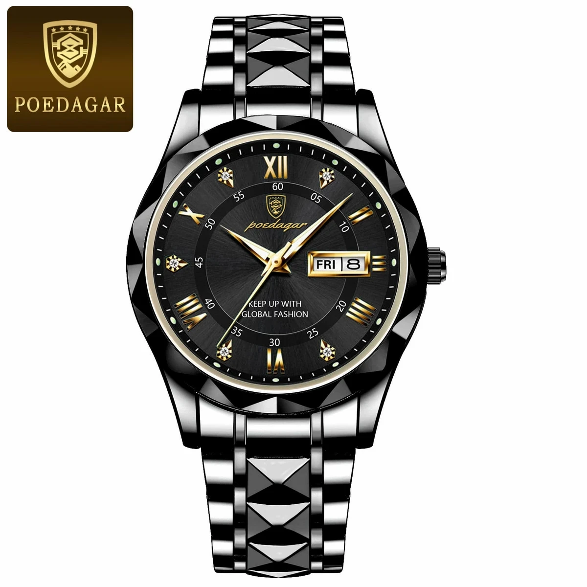 POEDAGAR Luxury Men Watches Business Top Brand Man Wristwatch  Luminous Date Week Quartz Men's Watch High Quality+Box -  POEDAGAR MODEL 615 WATCH FULL BLACK