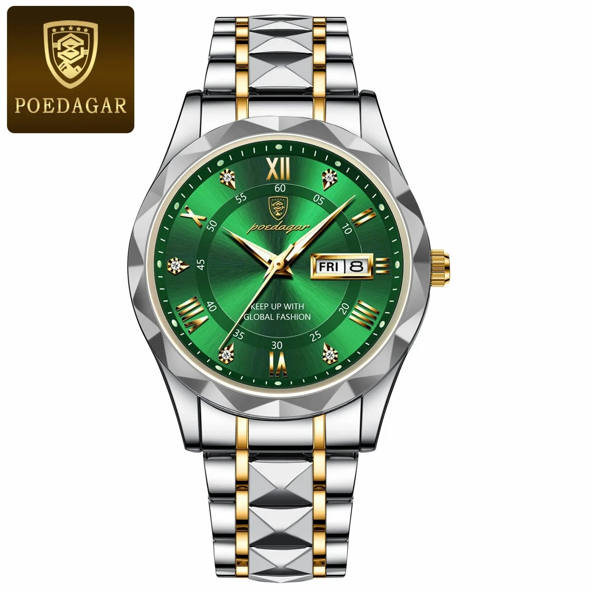 POEDAGAR Luxury Men Watches Business Top Brand Man Wristwatch - Luminous Date Week Quartz Men's Watch High Quality+Box - POEDAGAR MODEL 615 WATCH Toton ar Dial Green
