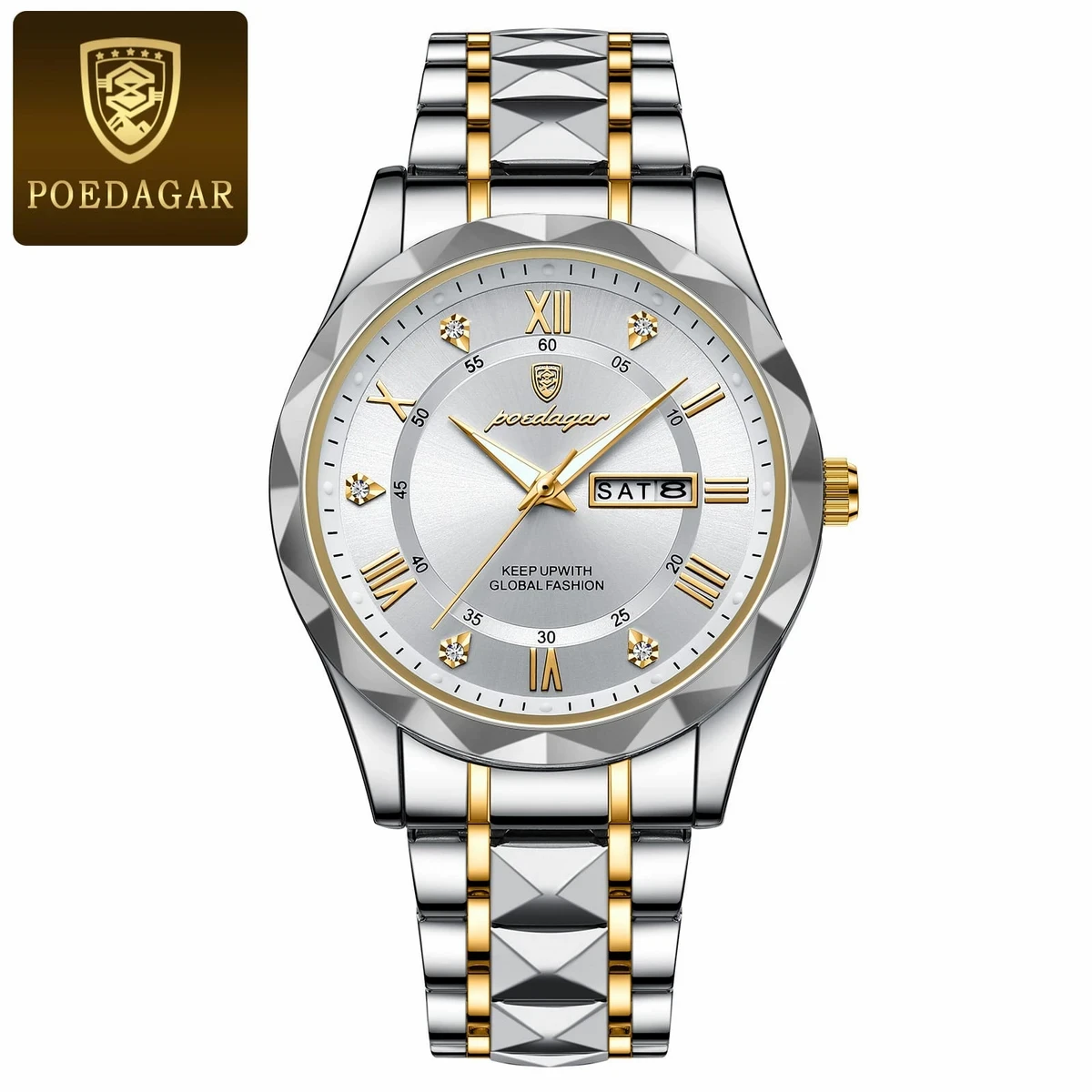 POEDAGAR Luxury Men Watches Business Top Brand Man Wristwatch  Luminous Date Week Quartz Men's Watch High Quality+Box - POEDAGAR MODEL 615 WATCH Toton ar Dial White