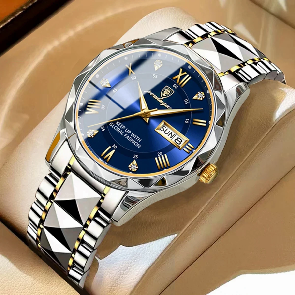 POEDAGAR Luxury Men Watches Business Top Brand Man Wristwatch  Luminous Date Week Quartz Men's Watch High Quality+Box - POEDAGAR MODEL 615 WATCH Toton Ar Dial Blue