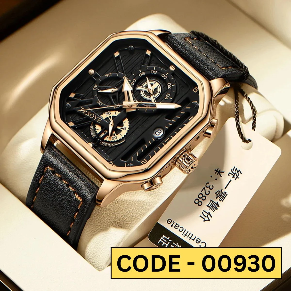 TRSOYE WATCH CODE 628 FASHION WATCH FOR MEN BELT 628 TRSOYE BELT BLACK ROUND  GOLDEN  COOLER WATCH