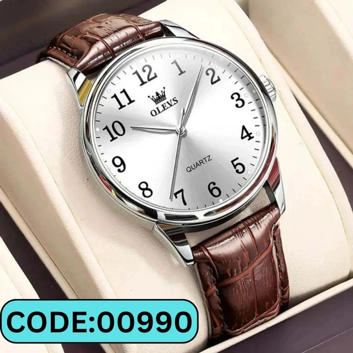 OLEVS WATCH MODEL 5535 FASHION WATCH FOR MEN BELT BROWN DIAL WHITE COLOUR WATCH- MAN WATCH