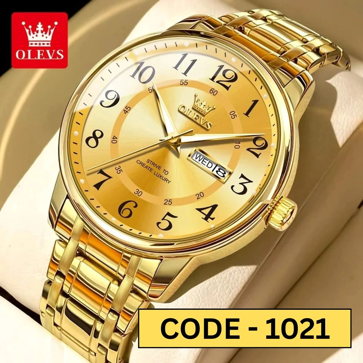 OLEVS MODEL 2891 Watch for Men Stainless Steel Watches - 2891 FULL GOLDEN  COLOUR- MAN WATCH