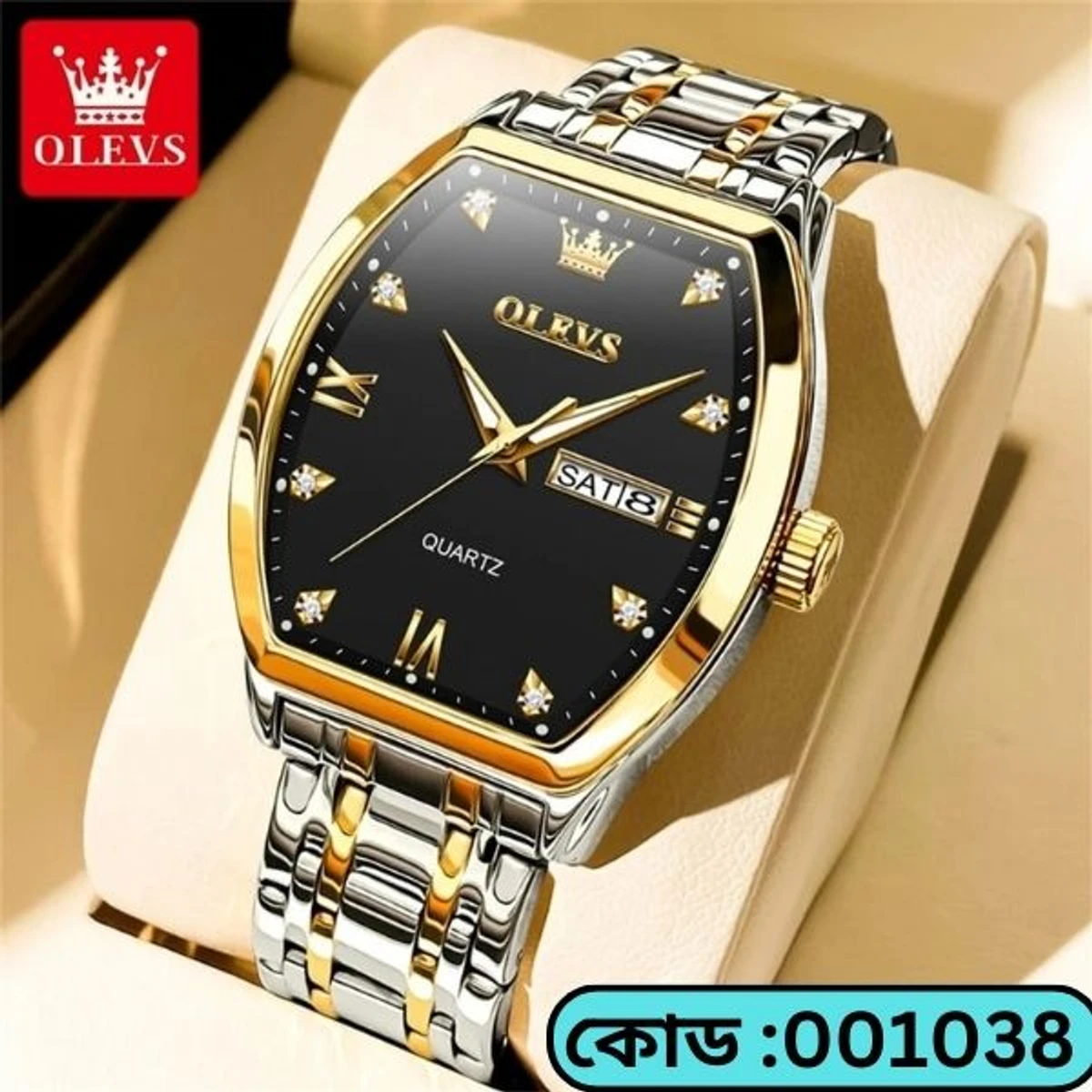 OLEVS MODEL 5528 Watch for Men Stainless Steel Watches - 5528 TOTON AR DIAL BLACK BORDER GOLDEN